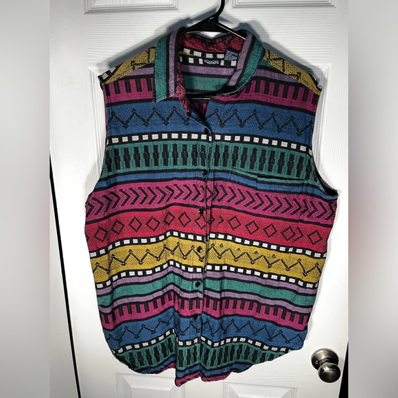 Vintage Tops - Vintage Women’s Honors Plus Size 20w Sleeveless Multicolor Rare Button Shirt